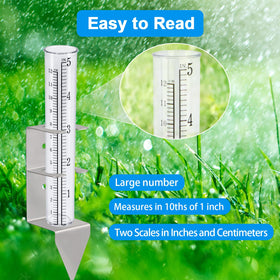 Timenued rain gauge clear dual scale reading in inches and centimeters