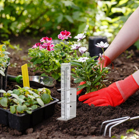 Timenued decorative art stake adds garden charm and data display.