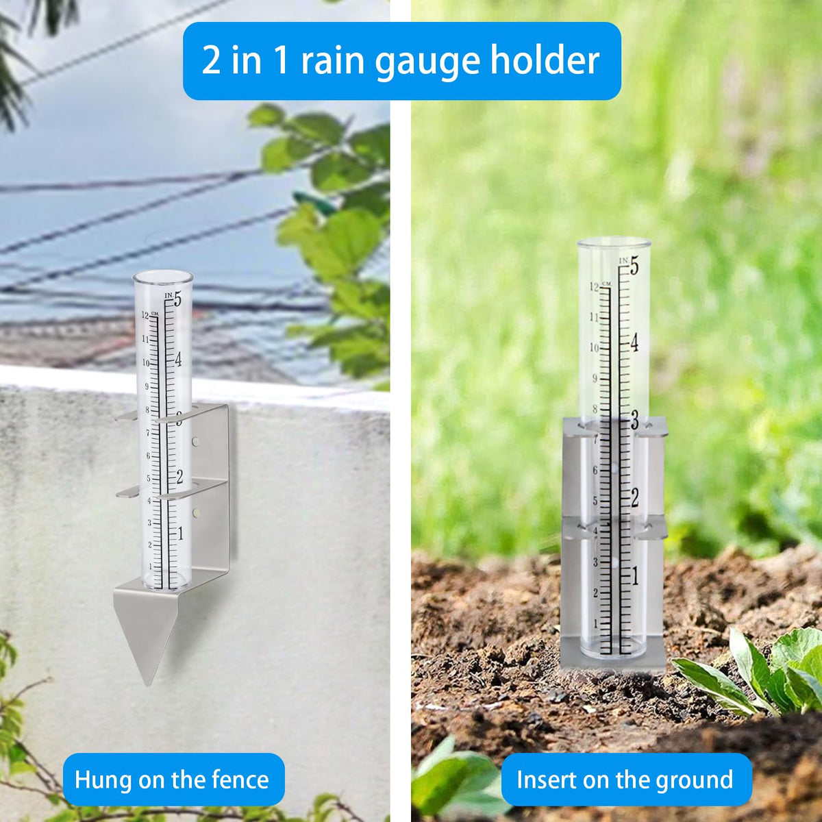 Timenued rain gauge decorative stake enhances garden aesthetics