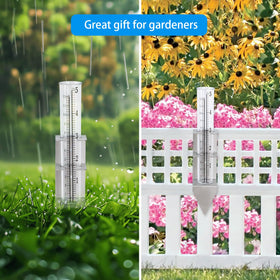 Timenued rain gauge with 5-inch capacity suits gardens and farms.