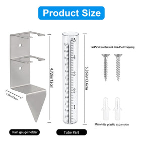 Timenued rain gauge with ground plug provides wind resistance and stability
