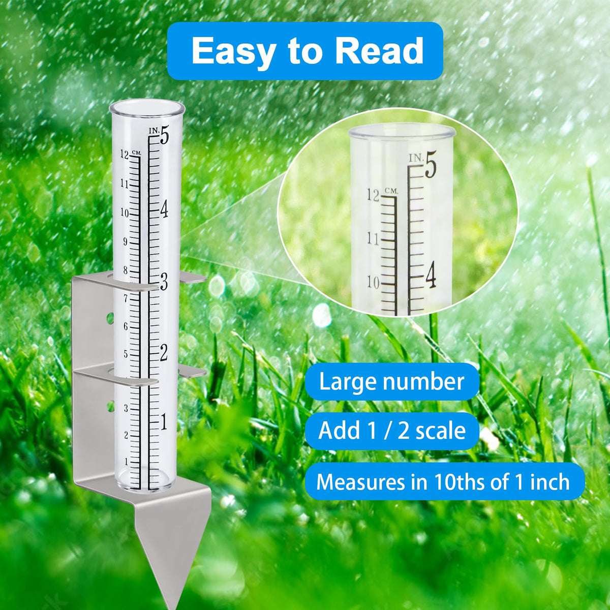 Timenued rain gauge installs easily on posts or ground with screws.