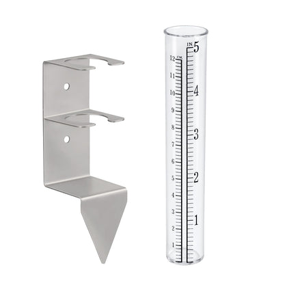 Timenued rain gauge outdoor front view showing 5-inch scale for garden tracking