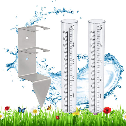 Timenued rain gauge mounted on outdoor rack for stable readings.