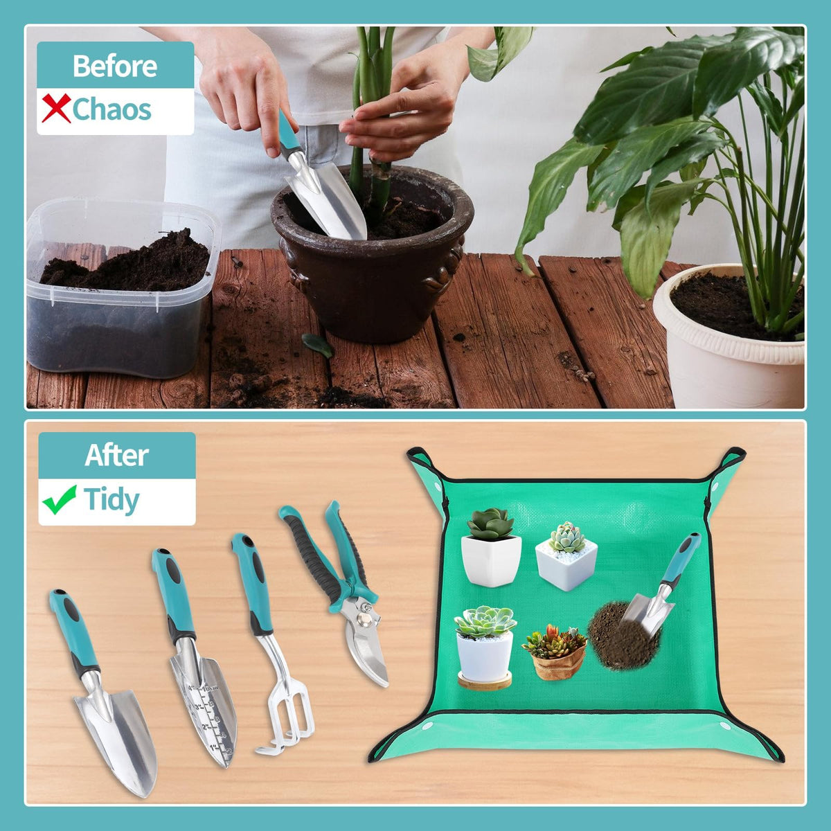 Timoplus plant repotting mat keeps work areas clean and neat.