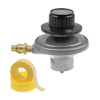 Timsec propane regulator table-top connection for easy outdoor grilling.