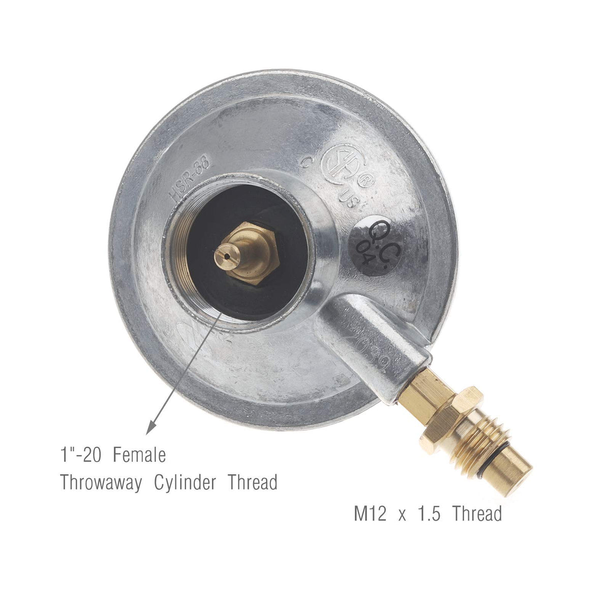 Timsec regulator outlet with M12x1.5 thread for secure grill connection.