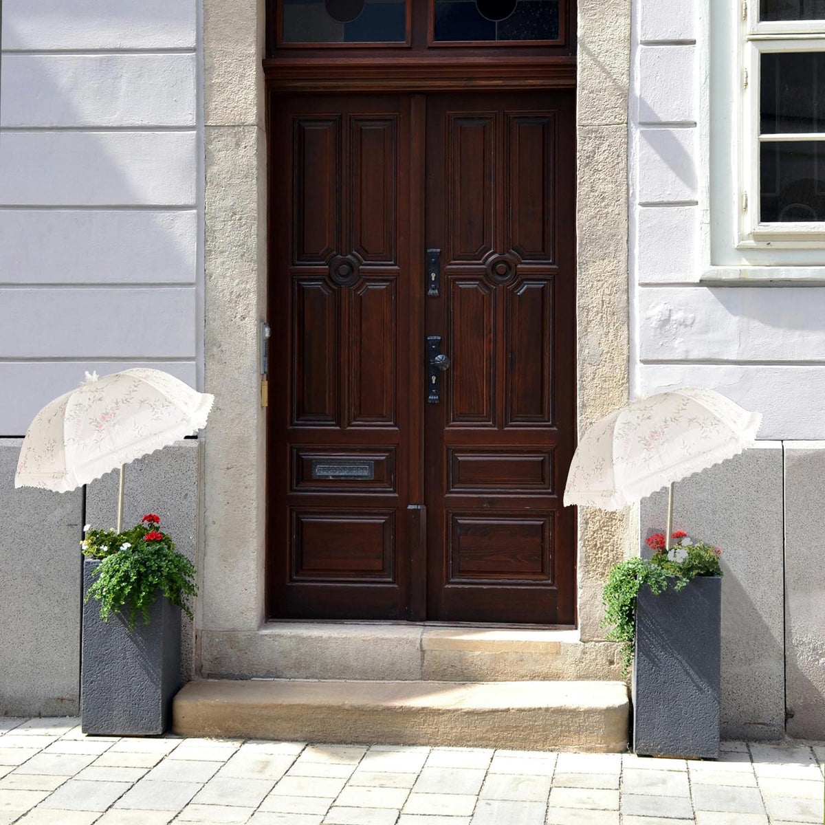 TIMSO umbrella protects potted plants while maintaining natural light balance