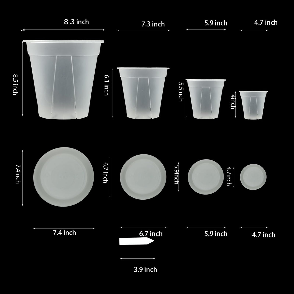 TineDew clear 7-inch nursery pot showing drainage and root visibility.