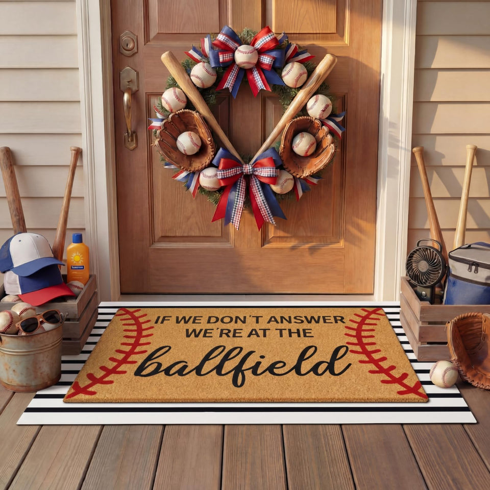 Tinideya baseball theme door mat 60x90cm with non-slip backing for outdoor durability.
