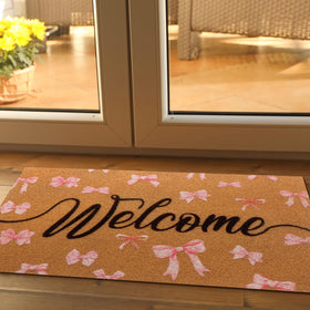 Tinideya Black Welcome Coir Doormat non-slip underside keeps the mat steady at the doorway.
