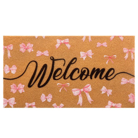 Tinideya Black Welcome Coir Doormat outdoor view showing durable dirt trapping.