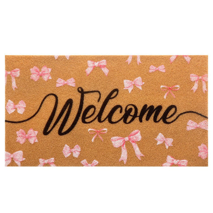 Tinideya Black Welcome Coir Doormat outdoor view showing durable dirt trapping.