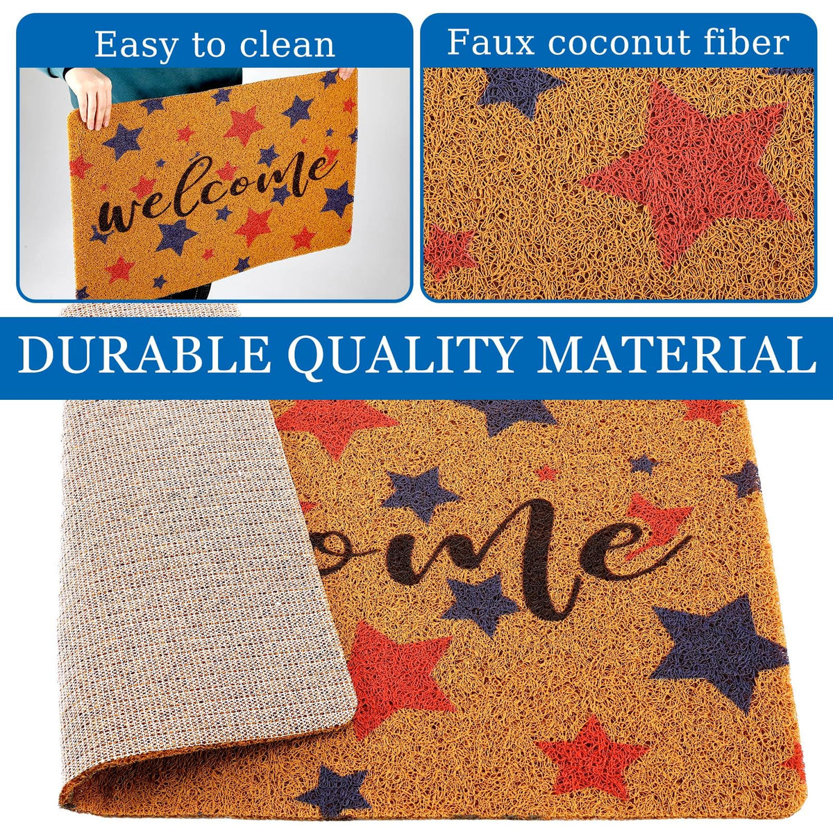 Tinideya blue and red stars door mat keeps dirt at bay.