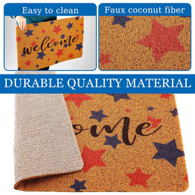 Tinideya blue and red stars door mat keeps dirt at bay.