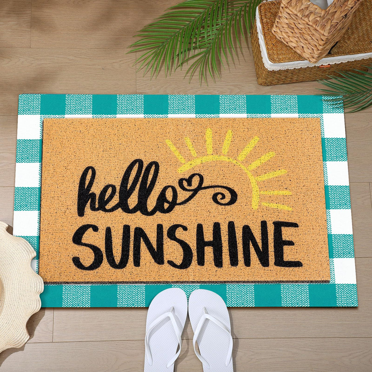 Tinideya blue white grid layer mat layers stylishly for porch or entryway use