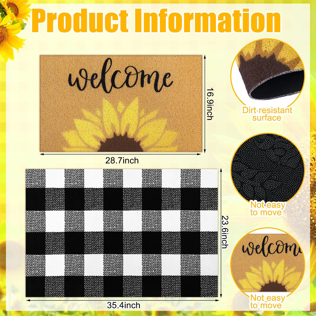 Tinideya buffalo plaid entry mat 43x73 cm enhances porch decor.