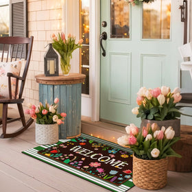 Tinideya green-striped coir mat adds a cheerful touch to entrances