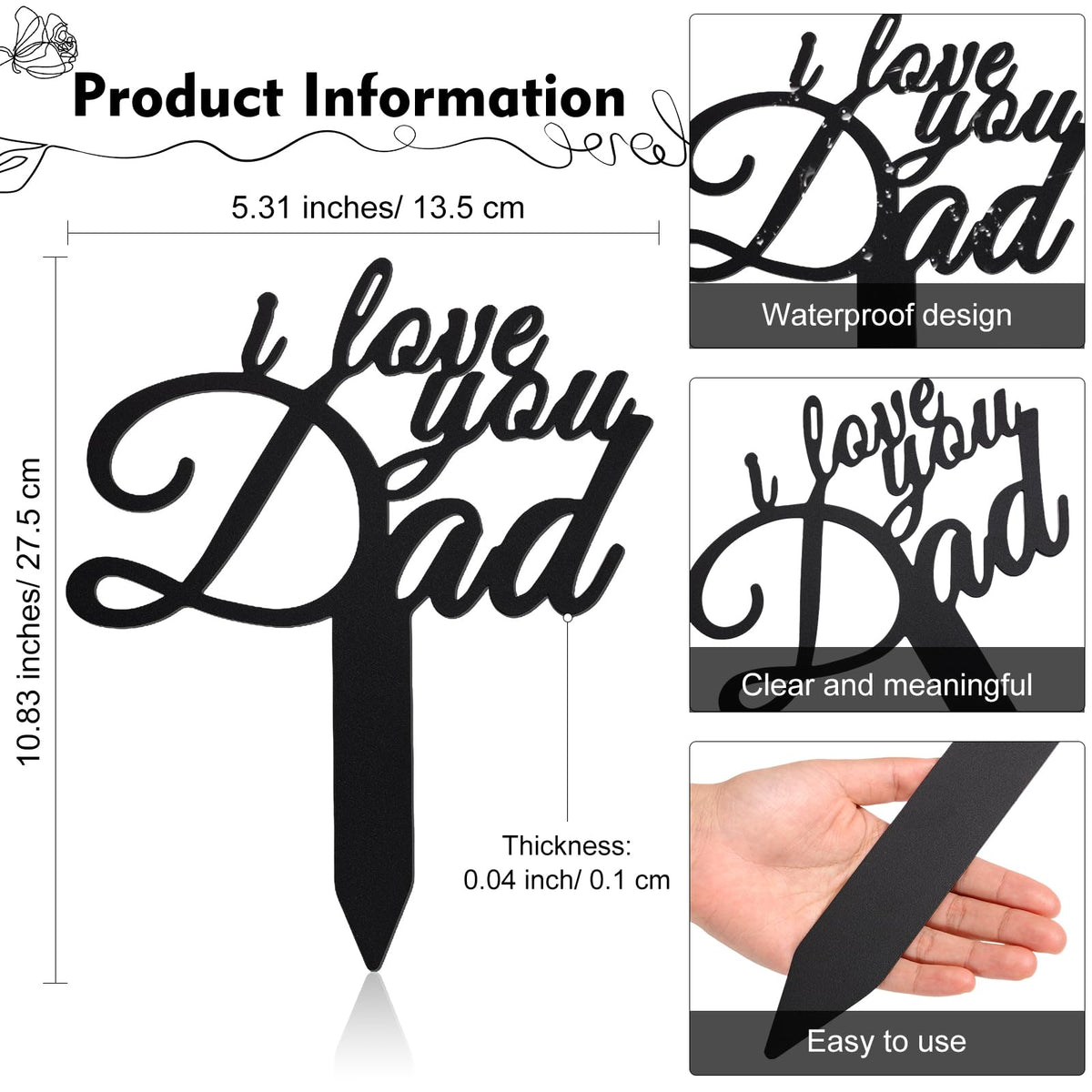 Tinideya Dad Memorial Stake side view highlights slim, weatherproof design for graveyard readability.