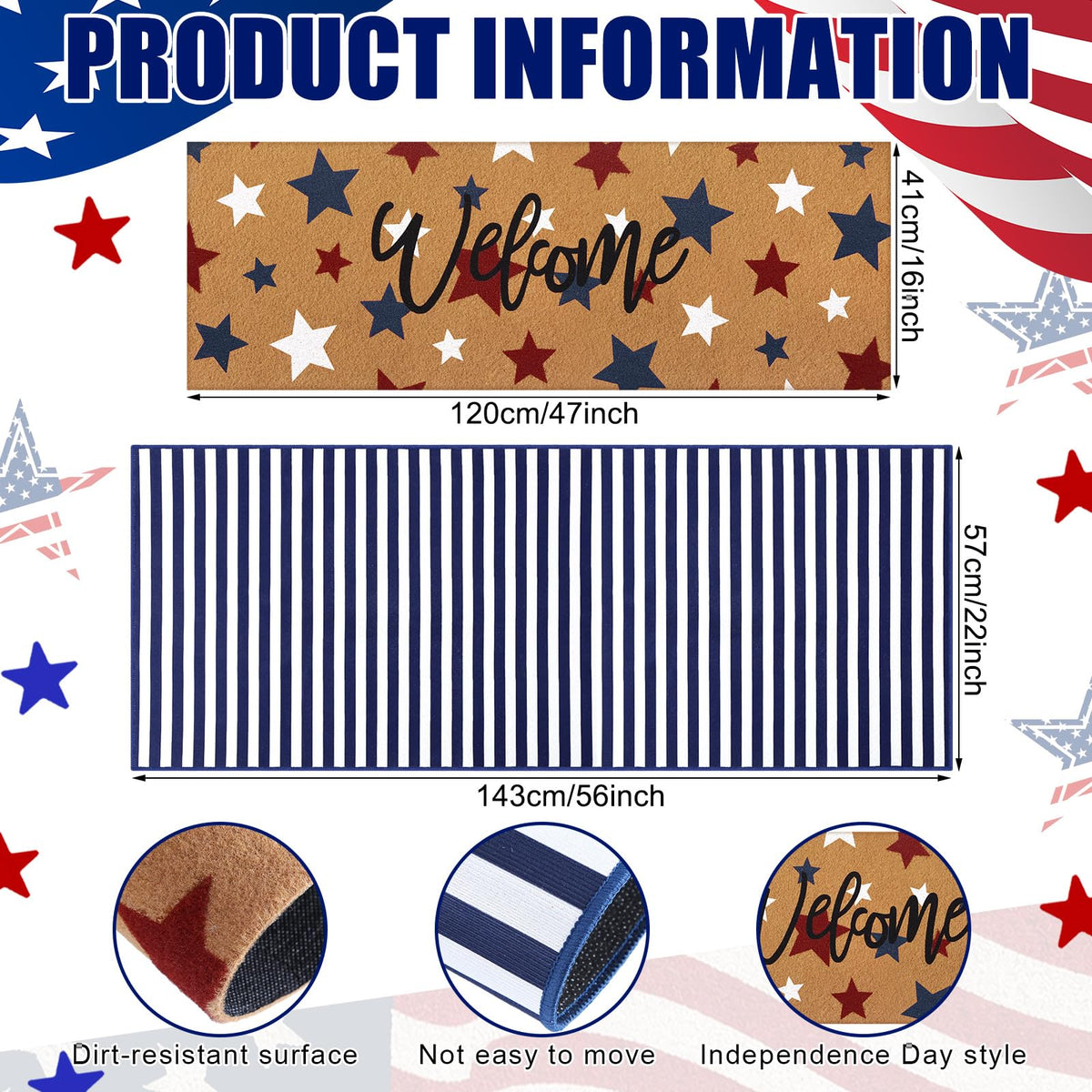 Tinideya door mat blue-white-stripe design enhances curb appeal for indoor-outdoor use.