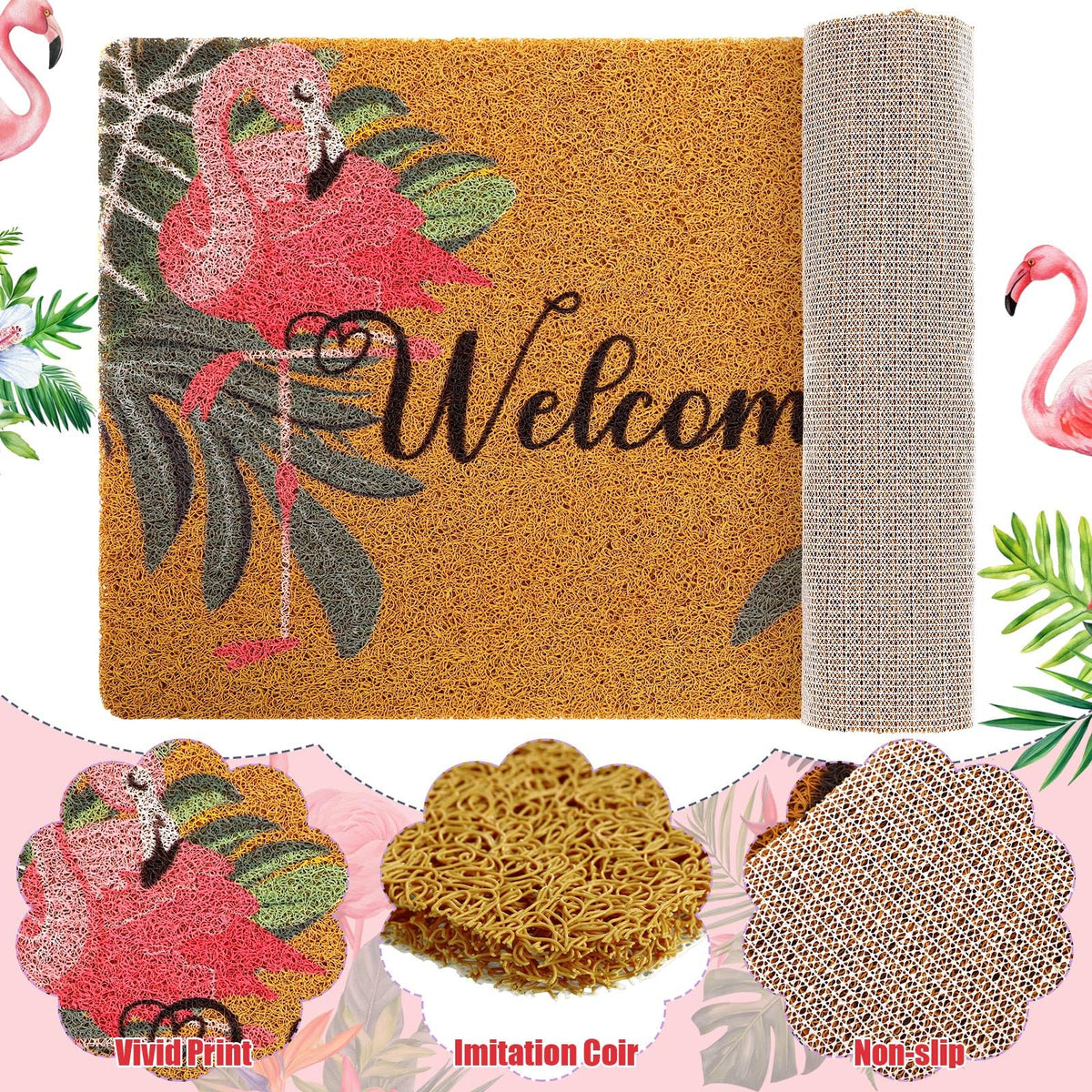 Tinideya welcome mat shows non-slip rubber backing for safe outdoor use.