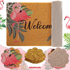 Tinideya welcome mat shows non-slip rubber backing for safe outdoor use.