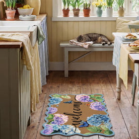 Tinideya front door doormat combines hydrangea design with durable, easy-clean material