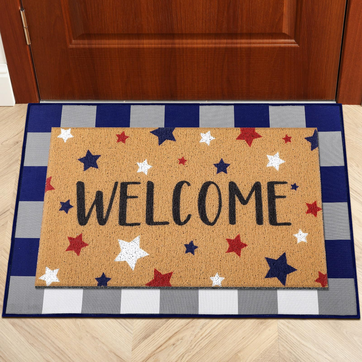 Tinideya front door mat invites guests with warm ambiance.