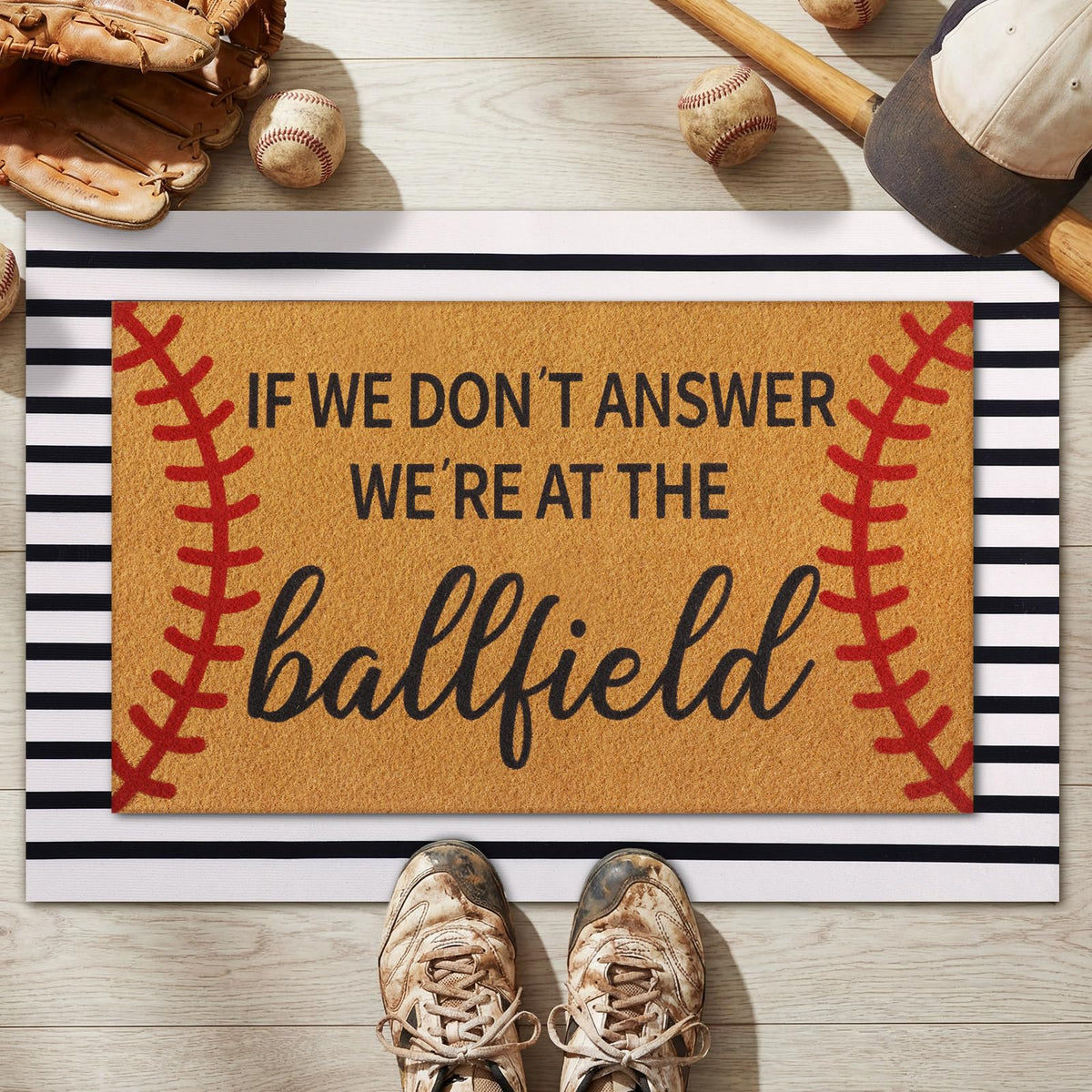Tinideya front porch decor with baseball elements for seasonal styling.