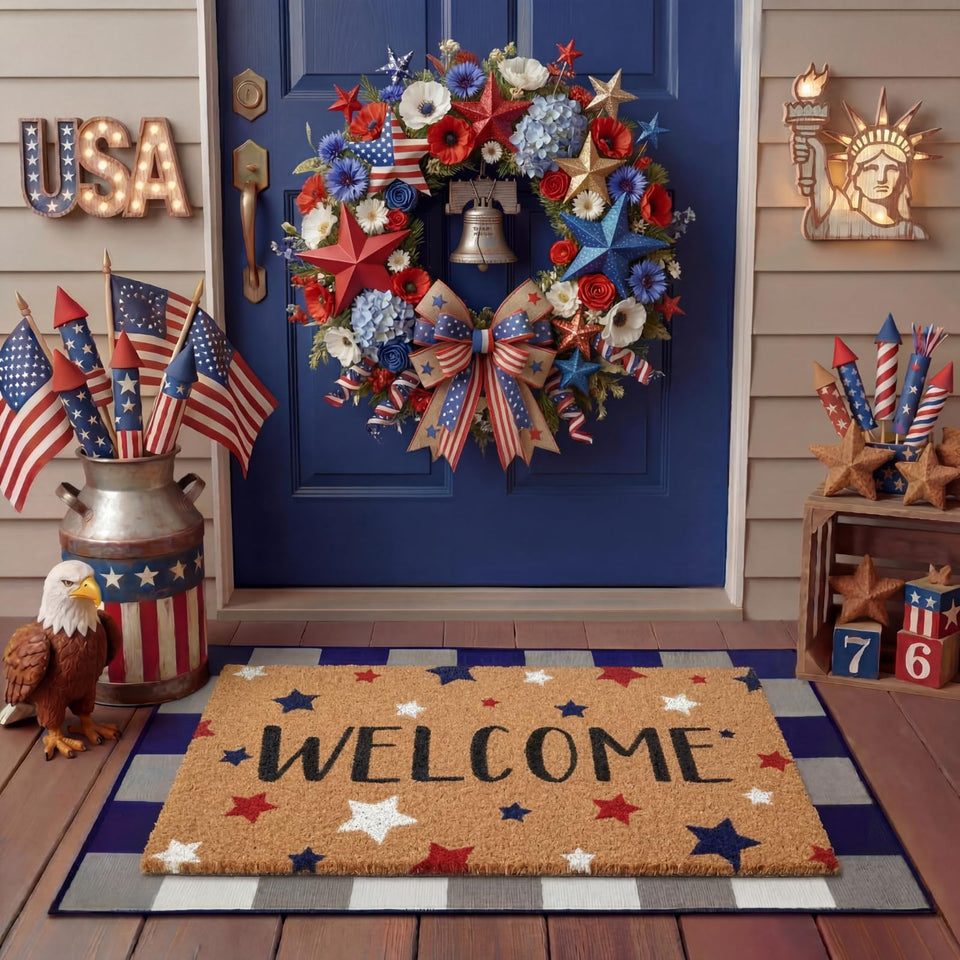 Tinideya independence day welcome doormat 23x35; ideal for indoor or outdoor entryways.