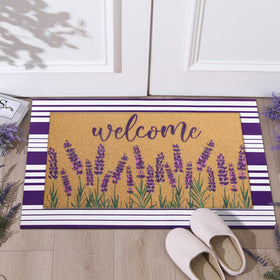 Tinideya lavender mat adds seasonal charm to porch decor.