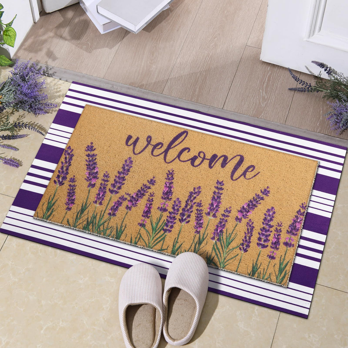 Tinideya lavender welcome mat 43x73 cm adds cozy touch.