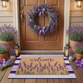 Tinideya lavender welcome mat enhances entry with inviting color.