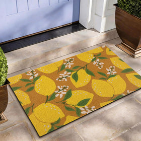 Tinideya lemon mat with floral design at the front door, for a cheerful welcome.