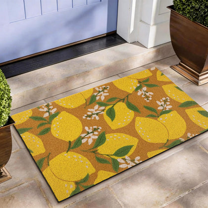 Tinideya lemon mat with floral design at the front door, for a cheerful welcome.