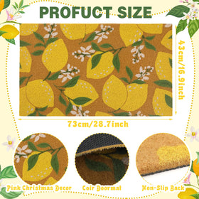 Close-up of the vibrant yellow lemons and flowers on the Tinideya mat.