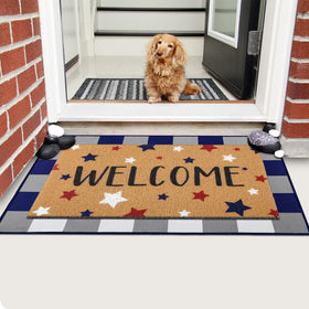 Tinideya patriotic door mat red blue white star enhances curb appeal.