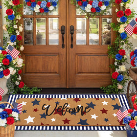 Tinideya patriotic door mat welcome stars with non-slip backing for safer outdoor use.
