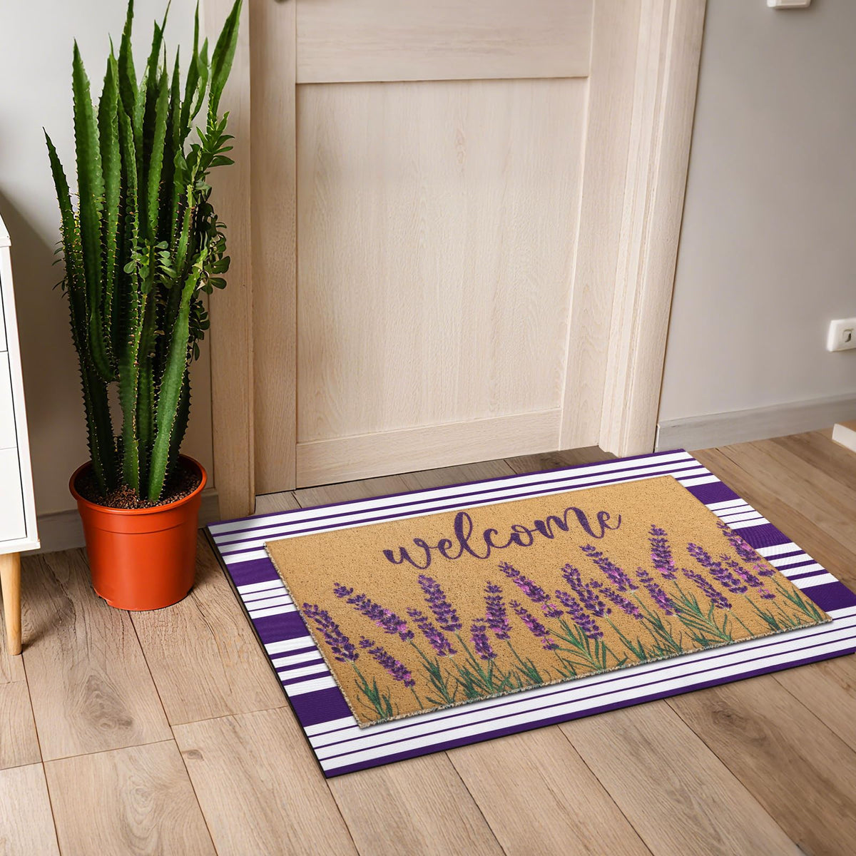 Tinideya purple and white stripe door mat fits secondary entrances.