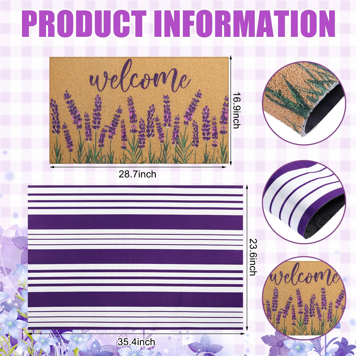 Tinideya purple and white stripe door mat brightens entryways for guests.