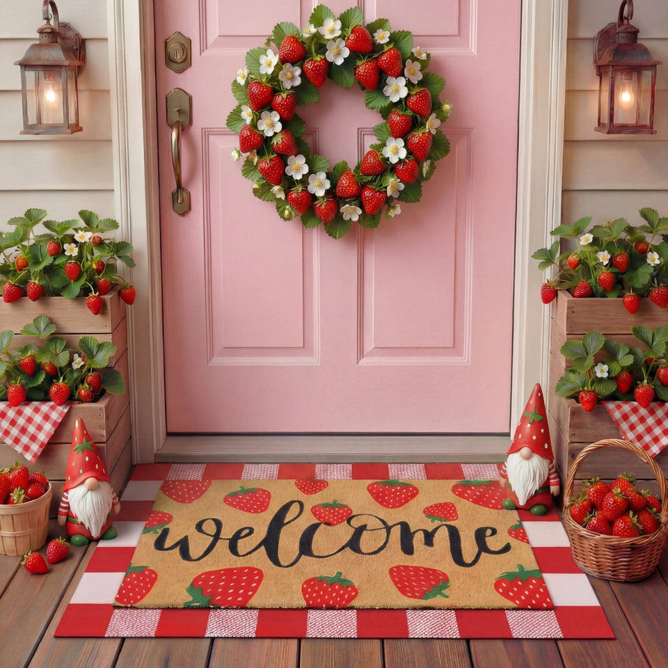 Tinideya strawberry doormat welcome greets guests with cheerful design