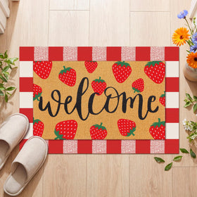 Tinideya strawberry-printed welcome panel invites guests to wipe feet