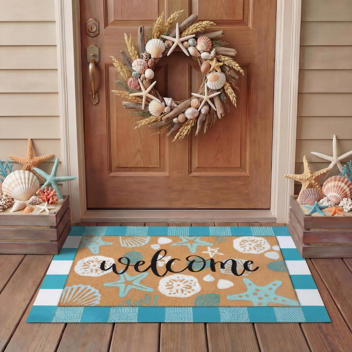 Tinideya summer door mat with coir texture welcomes guests at the entry