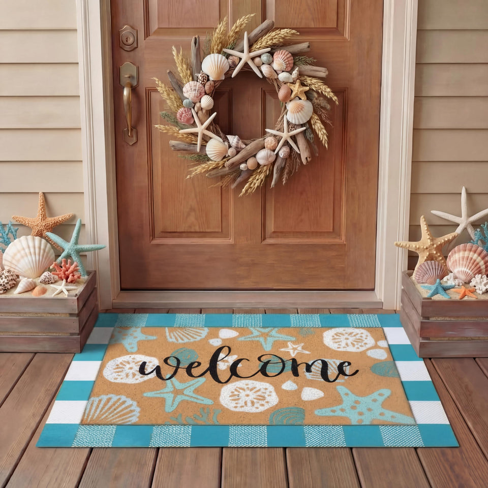 Tinideya summer door mat with coir texture welcomes guests at the entry
