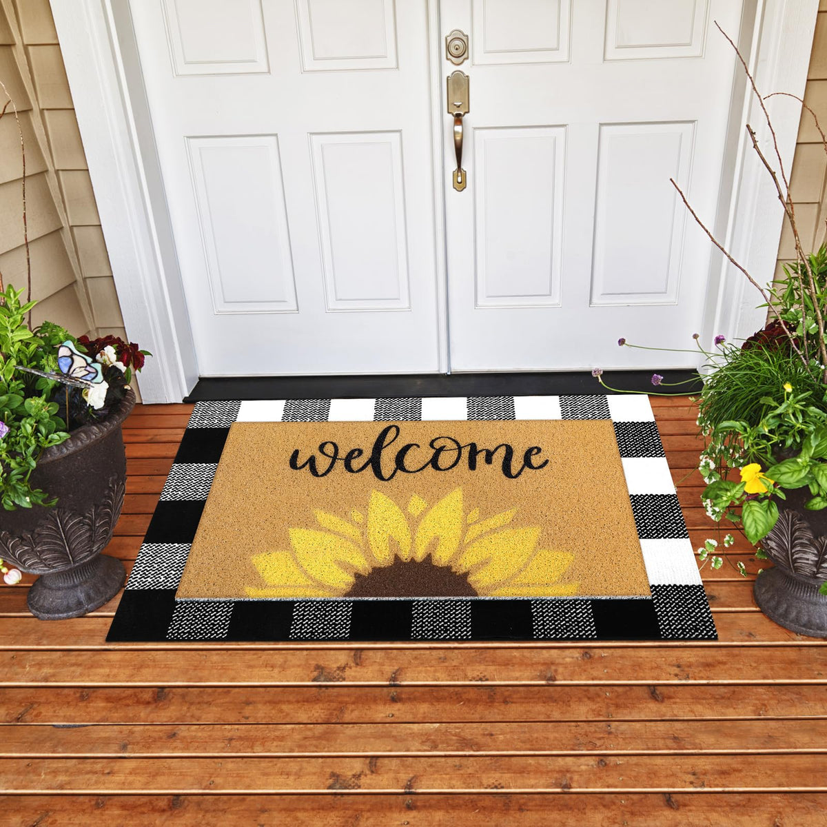 Tinideya sunflower welcome mat 43x73 cm adds cheerful curb appeal.