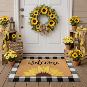 Tinideya sunflower welcome mat with non-slip backing welcomes guests and traps dirt.