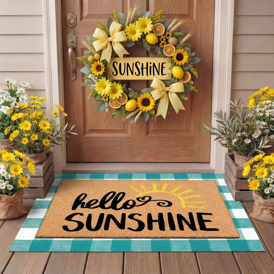 Tinideya Sunshine checkered door mat enhances curb appeal with a welcoming vibe