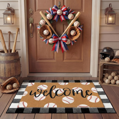 Tinideya welcome baseball pattern mat for a warm entryway and durable protection.