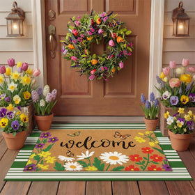 Tinideya welcome mat with butterflies and spring flowers greets guests