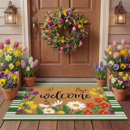 Tinideya welcome mat with butterflies and spring flowers greets guests